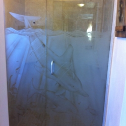 Dolphin Etched Custom Shower Door Enclosure System - A Cutting Edge Glass & Mirror