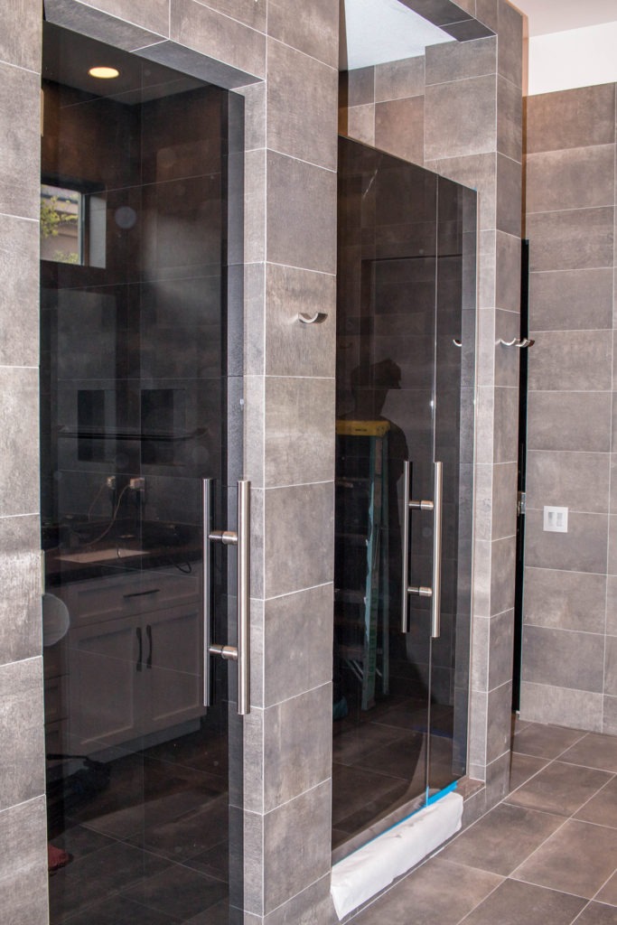 Anthem – Custom Grey Shower - A Cutting Edge Glass & Mirror