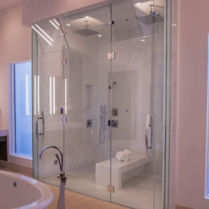 Sunwest Custom Homes Master Bathroom Frameless Shower Door Enclosure System